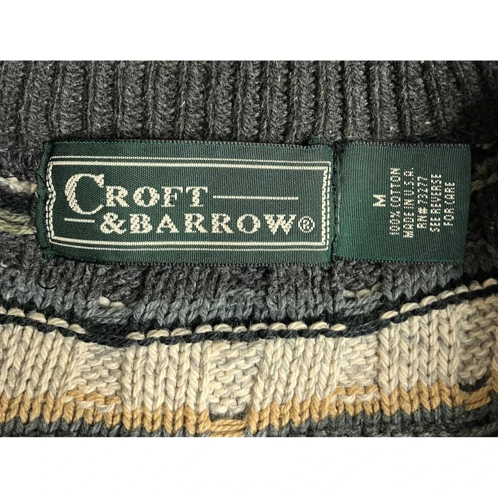 VTG 90s Croft & Barrow Sweater Mens M Striped Textured Knit Oversized Distressed